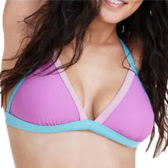 SALT + COVE Juniors Contrast Trim Triangle Bikini Top Size XL ORCHID MULTI - Picture 1 of 6